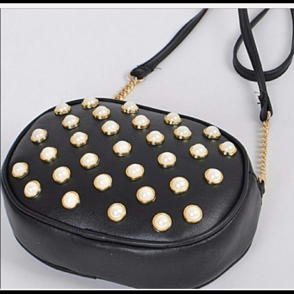 See New Pics - New black handbag w. Pearls